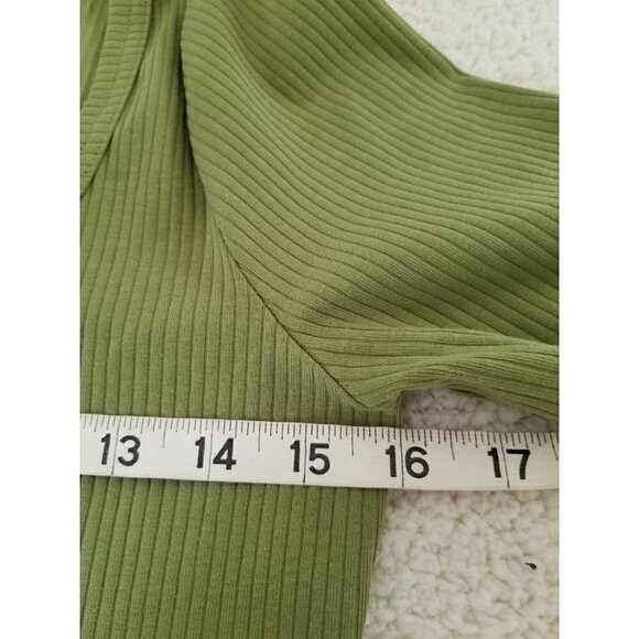 Madewell Women Square Neck Long Sleeve Ribbed Cropped Sleekhold Green Top Size S - Picture 5 of 10